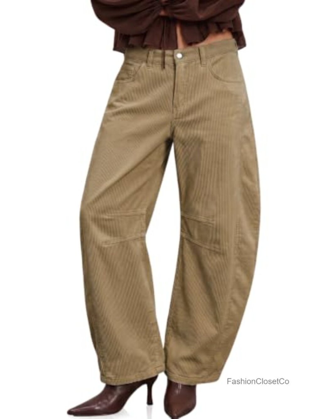 Corduroy Barrel Pants High Waisted Wide Leg Trousers